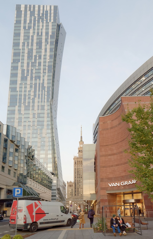28 - Cityscape with the distinctive, twisting Złota 44 residential skyscraper in central Warsaw